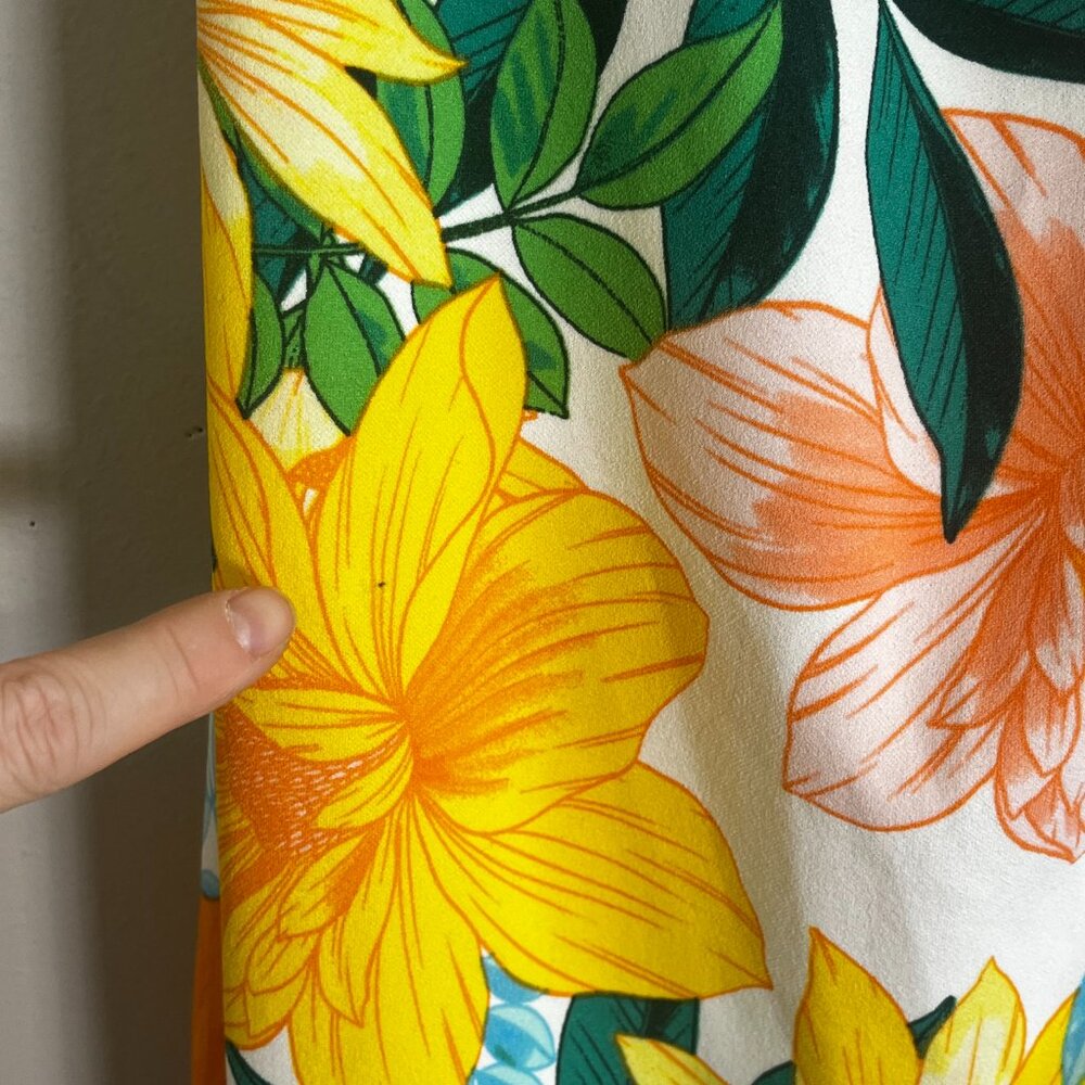 Colorful Floral Halter Maxi Dress Orange M Tropical Resort Bodycon Cottage 90s - Picture 13 of 13